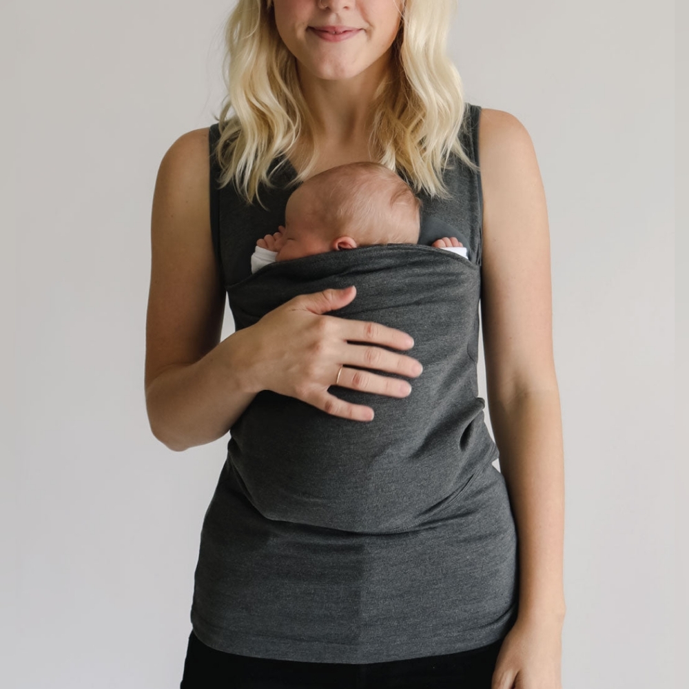 LALABU Soothe Shirt Babywearing Nursing Pouch Sleeveless Sz Large Gray
